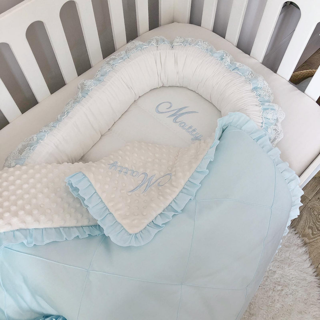 Baby nest and blanket set "Blue sky"