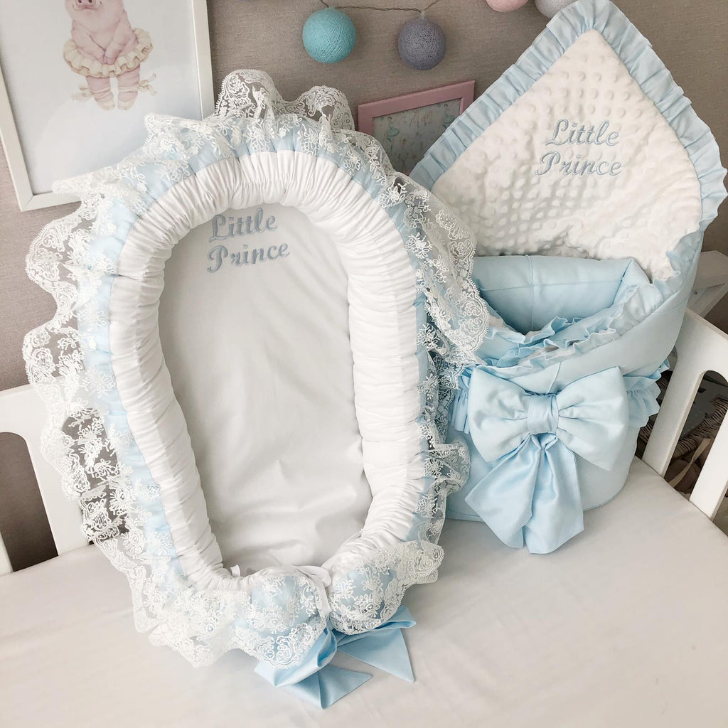 blue baby nest with lace