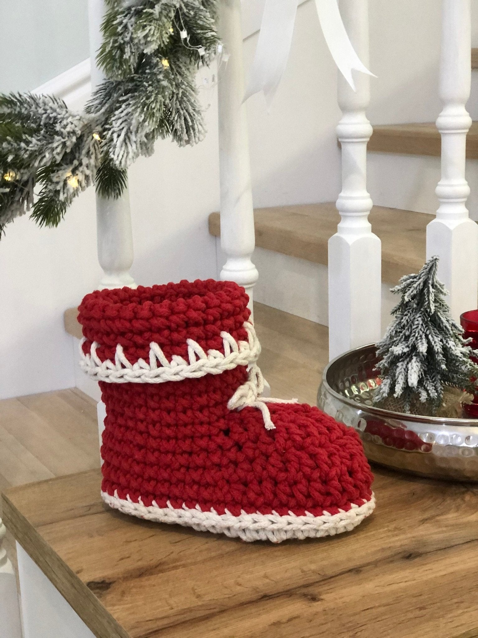 Crochet Christmas boot stocking, baby stocking, Baby boot decoration, Santa  boots, Knit Christmas decoration, First Christmas decoration